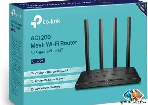 TP Link AC1200 Mbps Archer A6 Smart WiFi, 5GHz  Wireless Router