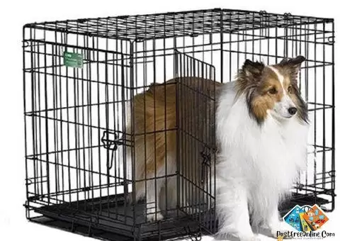 Dog Crate | Pet Destination Folding Metal Dog Crate | Divider Panel, Floor Protecting Feet, Leak-Pro